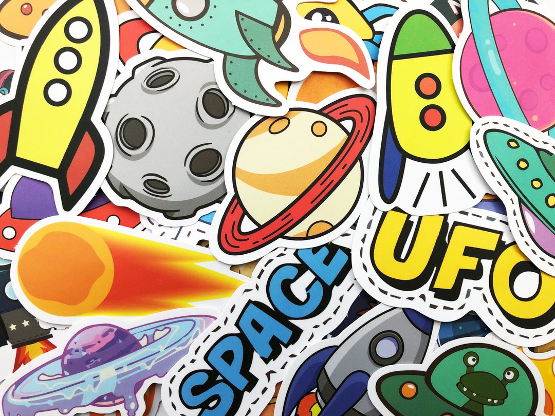 50 UFO Nasa Space Kids Stickers Astronaut Mars Planets Decals - Etsy
