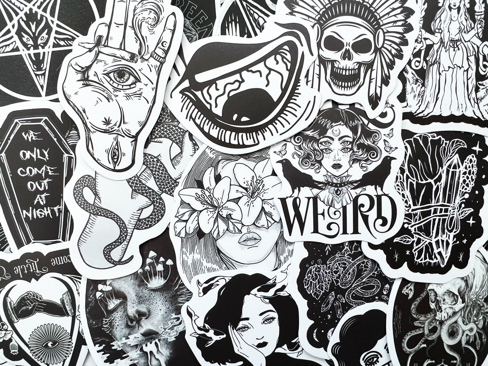 100 Cool Black and White Goth Laptop Stickers Dark Skull - Etsy
