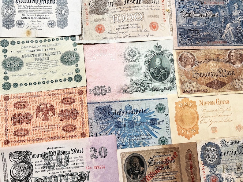 100+ år gamla 5 slumpmässiga vintagesedlar antika pengar set valuta kontanter gåva bild 4