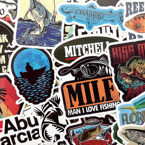 100 Fish Fishing Stickers Pack For Fishermen Tackle Box Dads Boat Car Laptop Decals