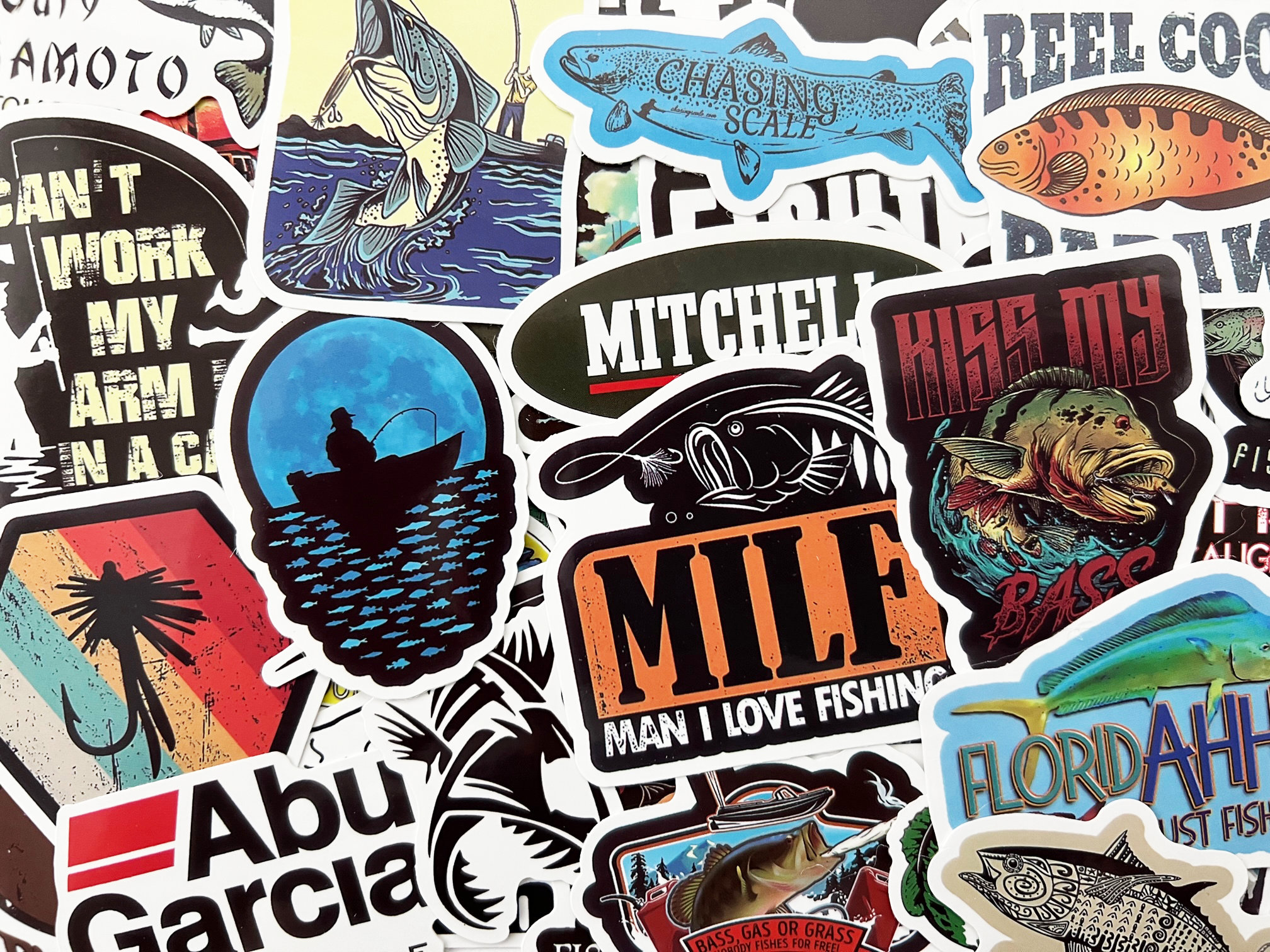 100 Fish Fishing Stickers Pack for Fishermen Tackle Box Dads Boat