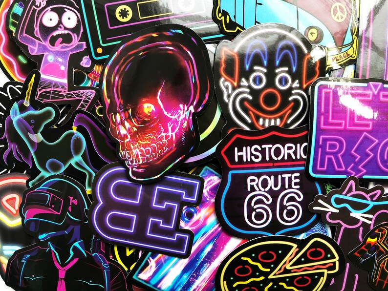 50 Variety Neon Style Stickers Fun Decals - Etsy