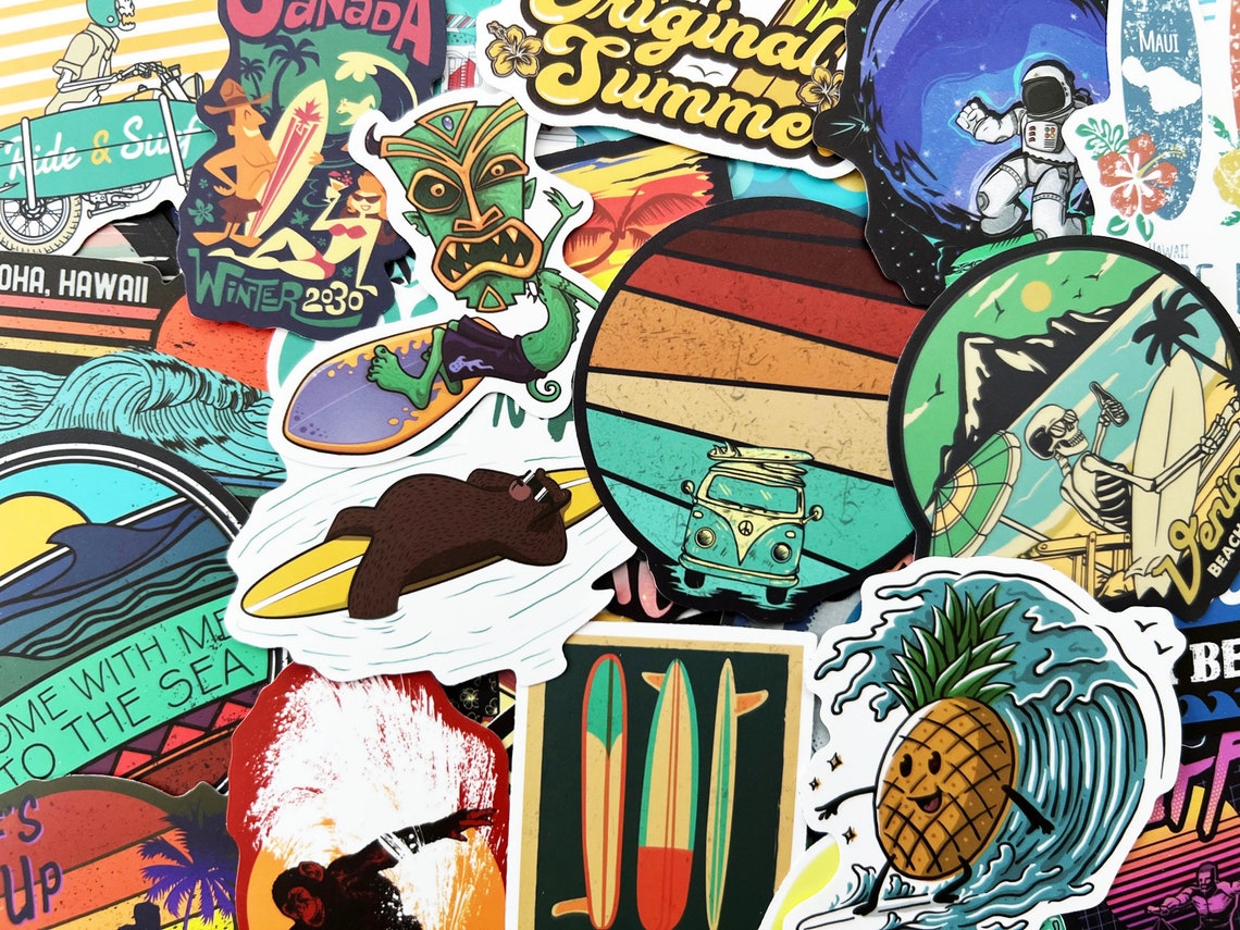 100 Surfing Ocean Stickers Pack Longboard Laptop Car Decals - Etsy