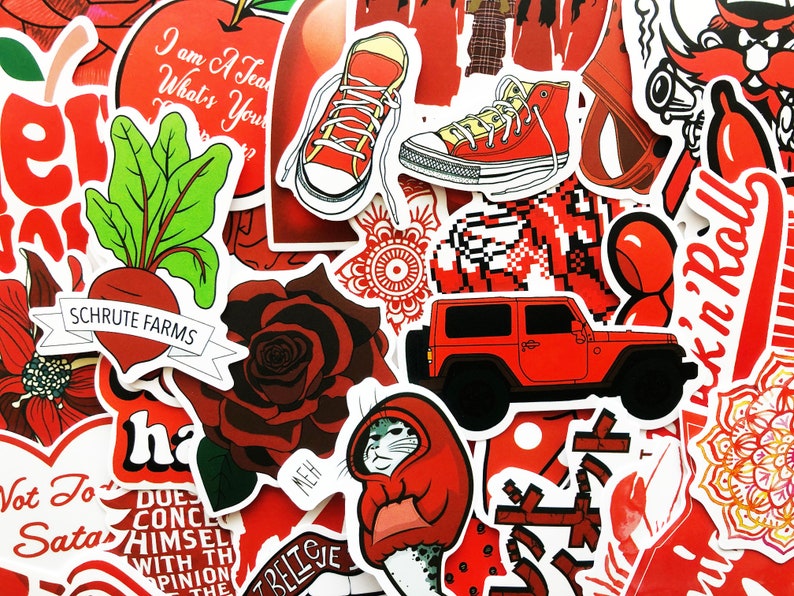 Red Pinter Sticker 50 Red Sticker Pack Water Bottle Hydroflask Set - Etsy