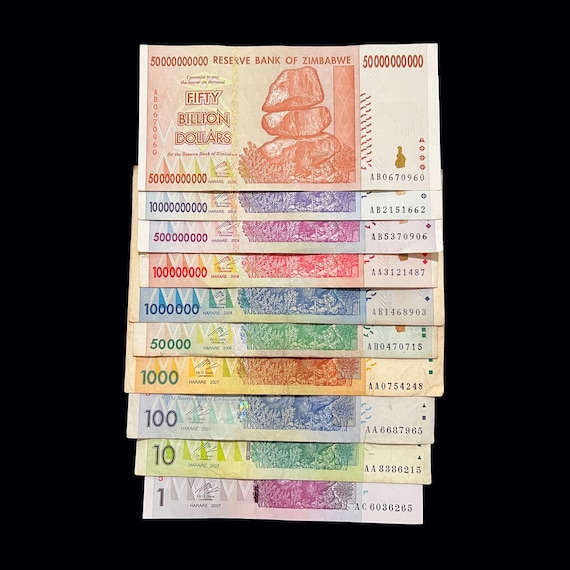 Zimbabwe 10 Banknotes Set 1 10 50 100 1000 Million Billion Dollars 