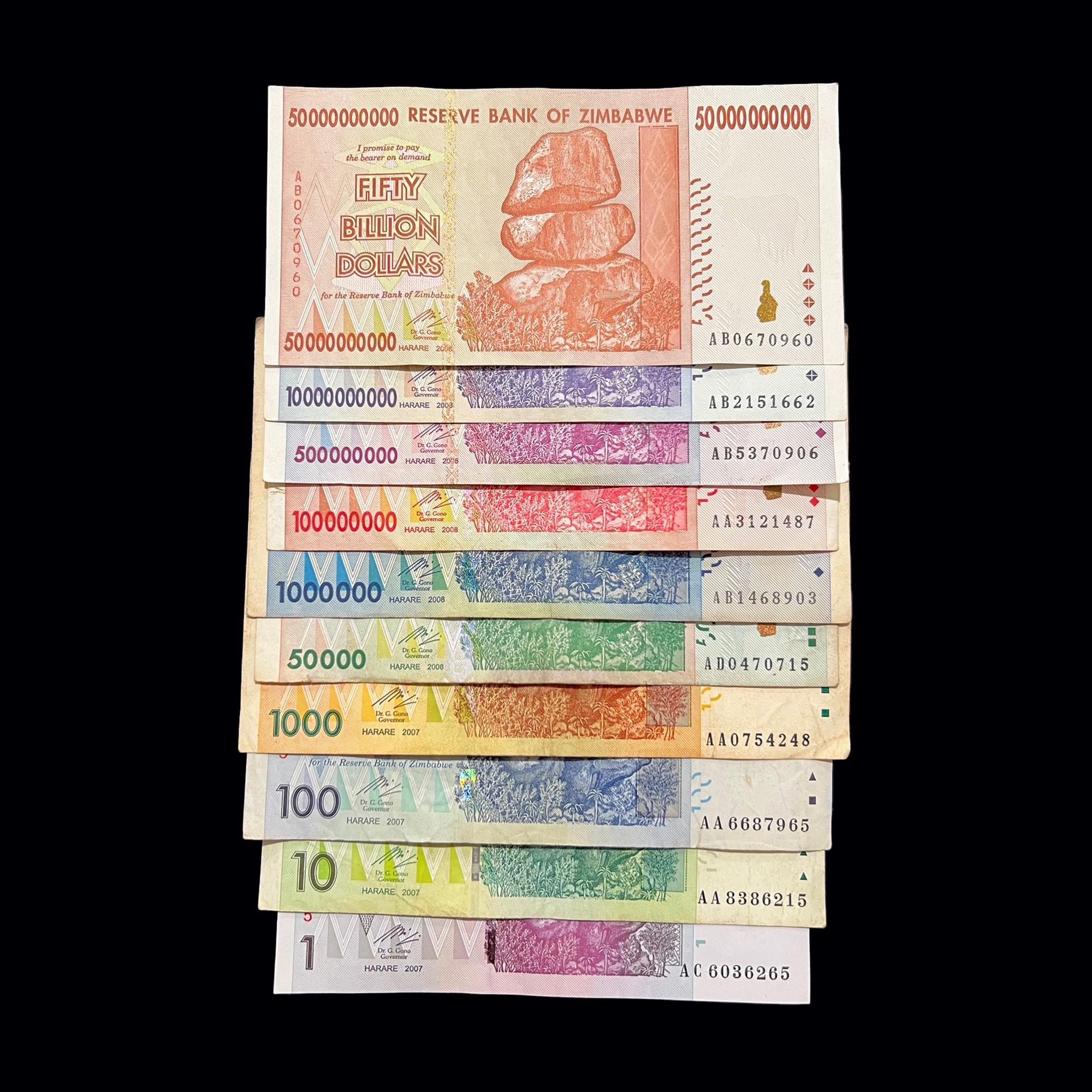 YIQILAFADA ジンバブエドル 6種セット 100兆 50兆 10兆 200億 2億 1 