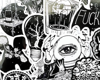 50 Gothic Skull Black and White Cool Laptop Stickers Dark Tattoo Goth Decals