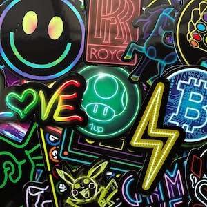 100 Variety Neon Style Stickers Decals For Phone Laptop Decoration Fun Colorful