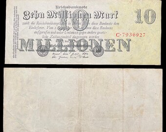 1923 Tyskland 10 miljoner mark sedel Militär hyperinflation Fascistisk era