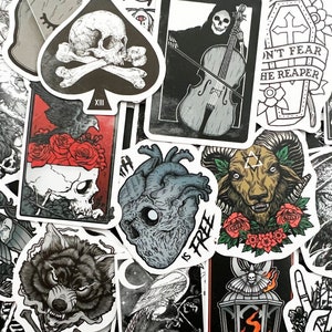 50 Gothic Black and White Cool Laptop Stickers Dark Skull Tattoo Goth Decals