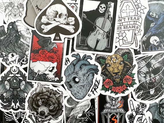 50 Gothic Black and White Cool Laptop Stickers Dark Skull - Etsy