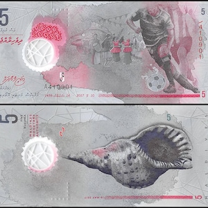 Malediven 5 Rufiyaa 2017 Polymer UNC Banknote Währung Welt Papiergeld Bargeld