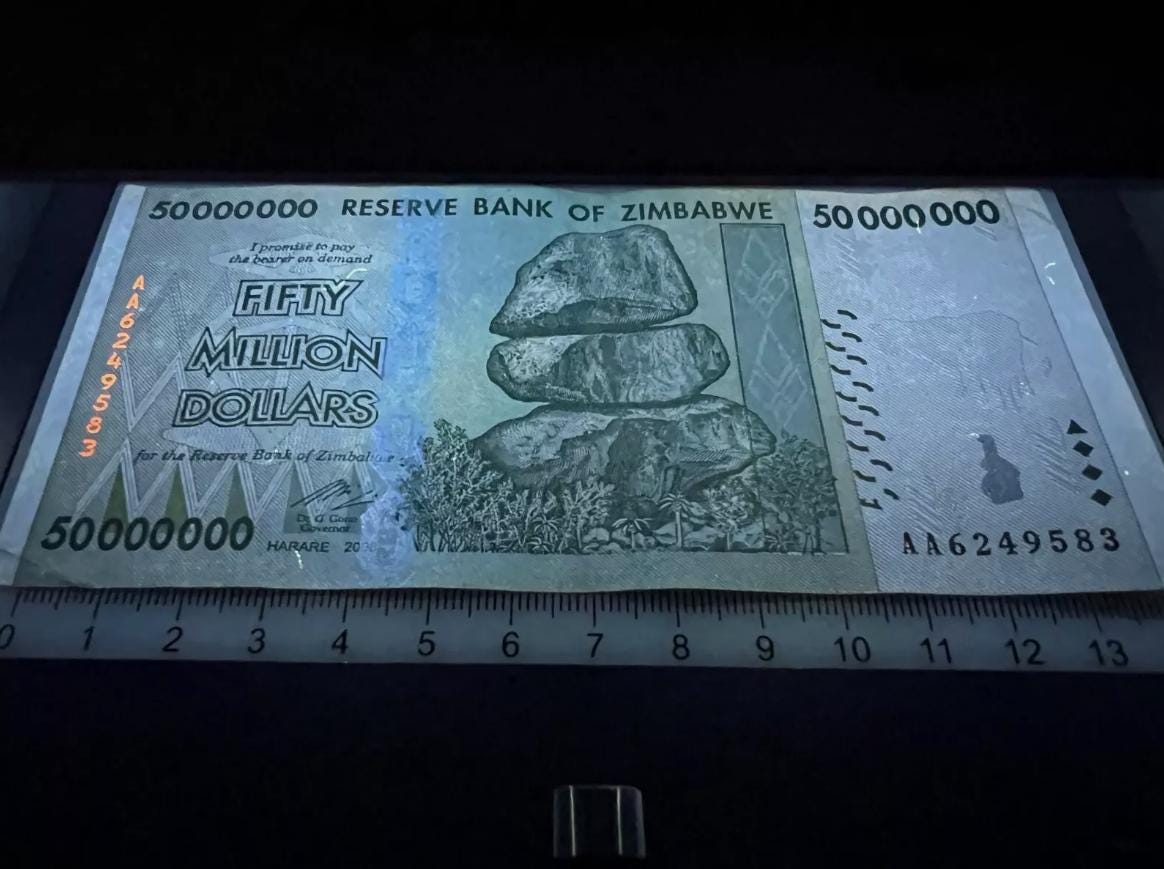 ジンバブエ 6 紙幣 ドル セット 1 5 10 & 1 50 1 億 お金 世界通貨
