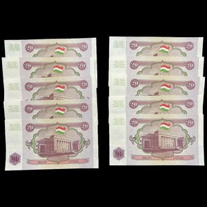 10x Tagikistan 20 Rubli Banconote Carta Moneta - Post URSS CCCP Soviet