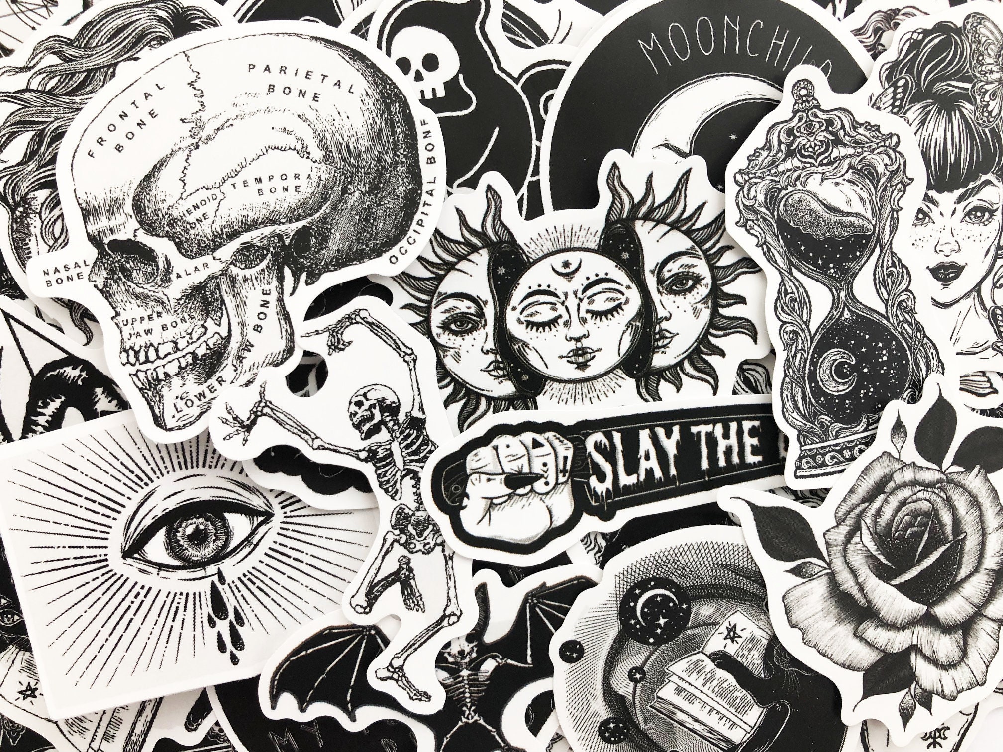 50 Cool Black and White Goth Laptop Stickers Dark Skull Tattoo - Etsy