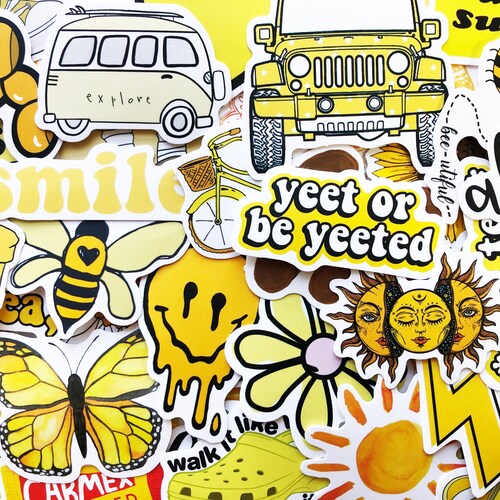 50 Cute Yellow Sticker Bomb Scrapbooking Laptop Phone Skin Lot Set Decals Decoration