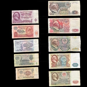 UdSSR CCCP Russische 1-1000 Rubel 10 Banknoten Set Sowjetunion Währung Papiergeld