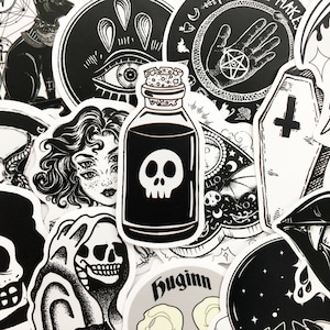 50 Cool Black and White Goth Laptop Stickers Dark Skull Tattoo Decals