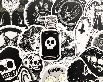50 pegatinas de computadora portátil gótica en blanco y negro frescas Calcomanías de tatuaje de cráneo oscuro