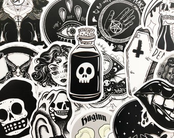 50 fajnych czarno-białych naklejek na laptopa Goth Dark Skull Tattoo Kalkomanie