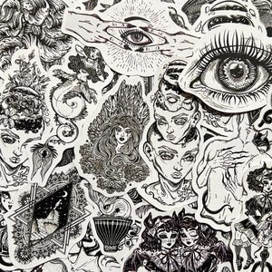 50 Black and White Punk Goth Laptop Stickers Dark Zodiac Witch Decals