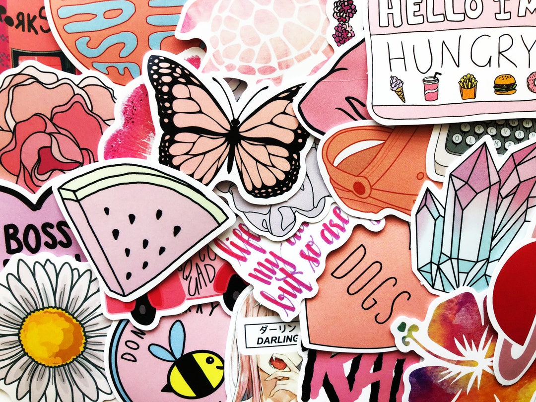 VSCO Stickers 100 Pack pink I Cute Stickers Waterproof 100% Vinyl Stickers  I Vsco Girls Stuff (100 Pink Pack, VSCO Stickers)