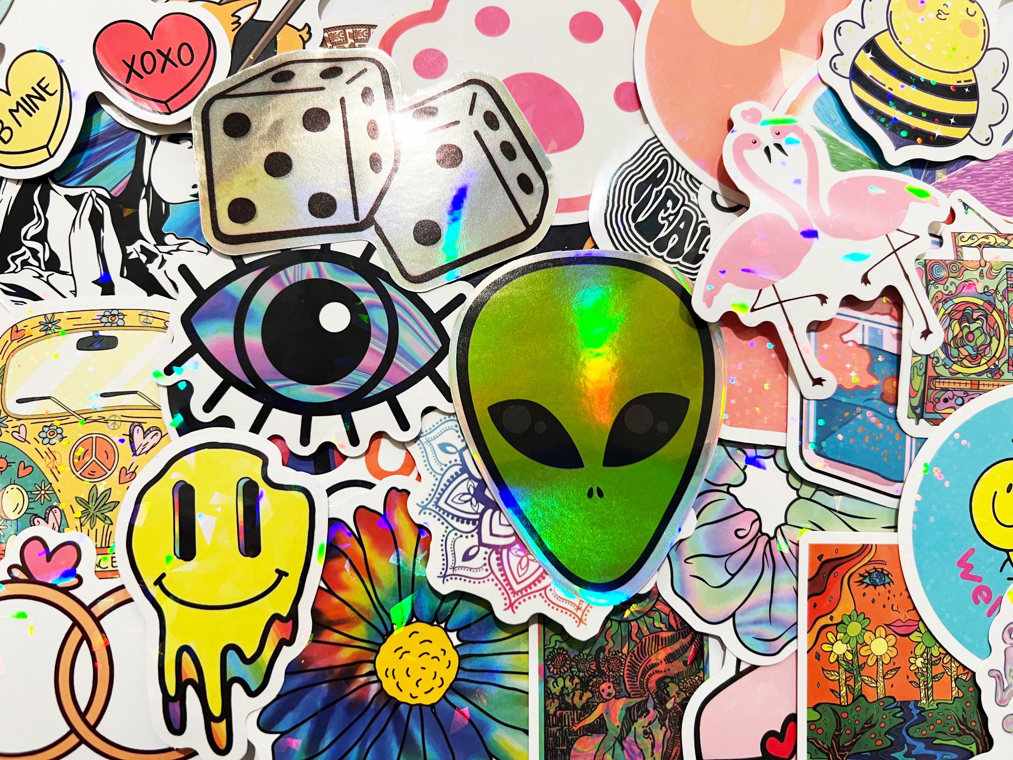10-100 zufällige reflektierende Sticker Pack Memes & bunte Themen
