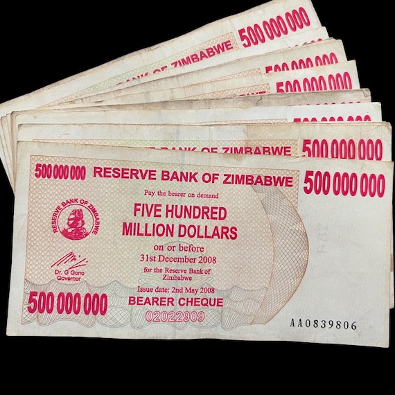 ジンバブエ 5億ドル 無記名小切手 紙幣 債券 チェック通貨 農業前 20枚