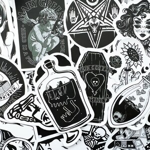 100 Cool Black and White Goth Laptop Stickers Dark Skull Tattoo Decals ...
