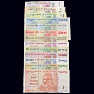 Zimbabwe 13 Banknotes Set 1 5 10 20 50 100 200 500 Million Billion Dollar Money Lot
