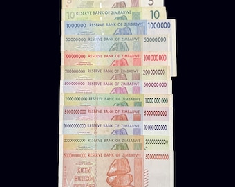 Zimbabwe 13 Banknotes Set 1 5 10 20 50 100 200 500 Million Billion Dollar Money Lot
