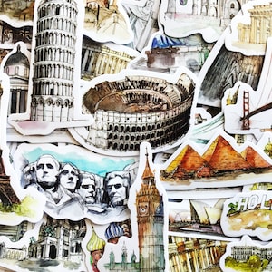 42 Welt Reise berühmte Orte Architektur Karte Hollywood Rom Paris Aufkleber