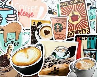 50 Coffee Lover Sticker Pack Cool Boho Set For Tumbler Water Bottle Cup Decals