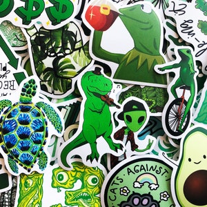 50 Green Stickers For Books & Laptops Meme Sticker Pack
