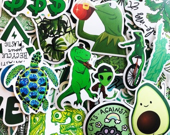 50 Green Stickers For Books & Laptops Meme Sticker Pack