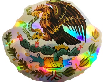 Shiny Mexikanische Flagge Wappen Adler mit Schlange Falke Vogel Aufkleber 3 Zoll Aufkleber
