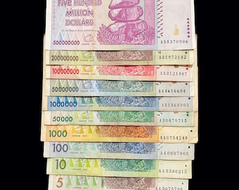 Zimbabwe 11 Banknotes Set 1 5 10 100 200 500 1000 Million Billion Dollar Money