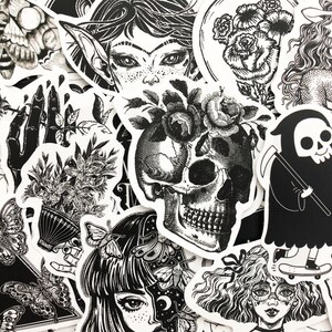 50 Cool Black and White Goth Laptop Stickers Dark Skull Tattoo Decals ...