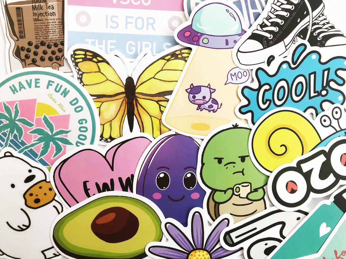 50 Mixed Color Sticker Fun Pack - Assorted Decals For Skateboards, Laptops, Cars & More