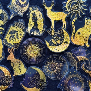 100 Golden Holographic Shiny Stickers Scrapbooking Zodiac Theme