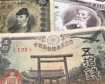 Japanese 4 Banknote Original WWII Era Lot Showa Taiso Money Militaria War Cash