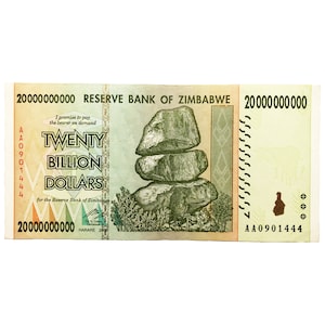 Simbabwe One 20 Billion Dollar Bill Banknote Papiergeld Währung Hyperinflation