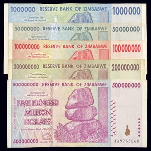 Zimbabwe 5 Banknotes Set 1 50 100 200 500 Million Dollar Money Currency