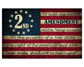 Second Amendment Written on Flag Sticker 5x3 Inch 2nd 2A Constitution Decal