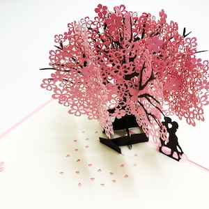 Handmade 3D Pop Up Japanese Cherry Blossom Tree Anime Valentine Female Card #5L
