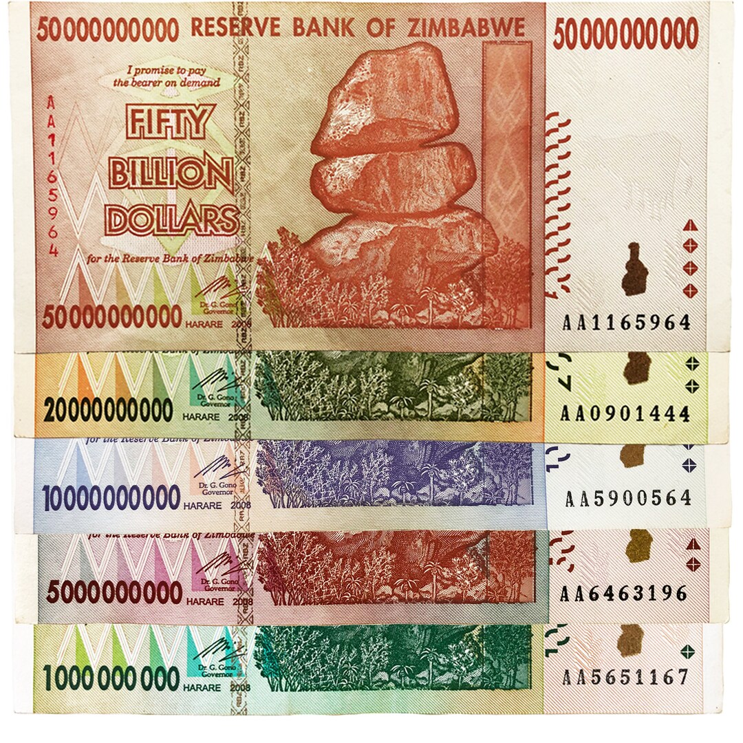 Zimbabwe 1 5 10 20 50 Billion Dollar Bills Money Currency Etsy UK