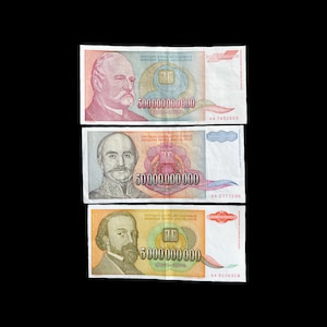 Yugoslavia 5 50 500 Billion Dinara 1993 Banknotes Hyperinflation Currency