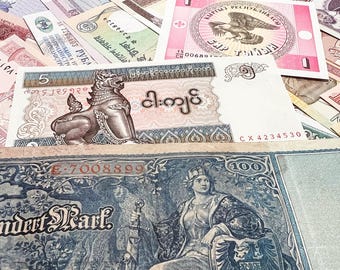 100+ Year Old Banknotes & Modern World Paper Money 56 Note Lot Set Currency Cash
