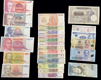 25 Banknote Hyperinflation Theme Million Billion Dollars World Money Lot Set