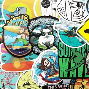 100 Surfing Ocean Stickers Pack Longboard Laptop Car Decals